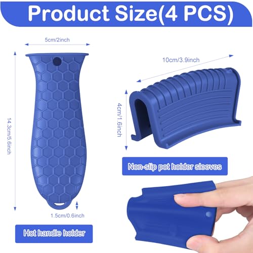 CoolShef 4 Pcs Silicone Handle Grip Set for Cast Iron Tawa and Pans, Non-Slip Heat-Resistant Holder Sleeves for Metal Frying Pan Cookware - Blue - Image 2