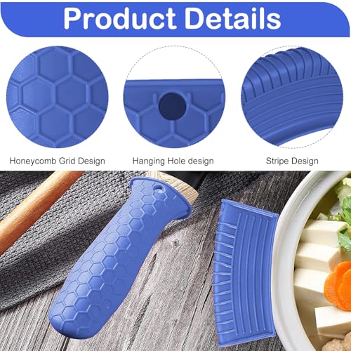 CoolShef 4 Pcs Silicone Handle Grip Set for Cast Iron Tawa and Pans, Non-Slip Heat-Resistant Holder Sleeves for Metal Frying Pan Cookware - Blue - Image 3