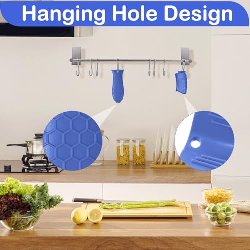 CoolShef 4 Pcs Silicone Handle Grip Set for Cast Iron Tawa and Pans, Non-Slip Heat-Resistant Holder Sleeves for Metal Frying Pan Cookware - Blue - Image 4