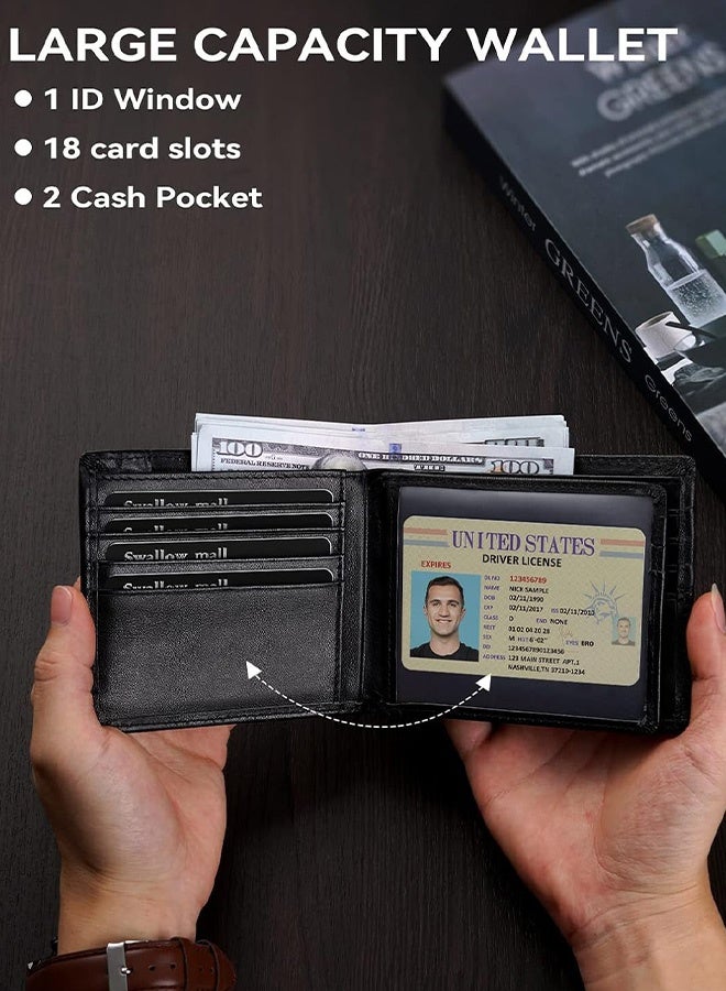 FIMILU Wallet Men RFID Genuine Leather Bifold Wallets for Mens, ID Window 16 Card Retro Classic Money Bag - Image 5