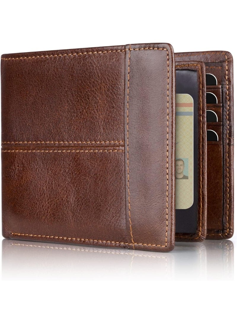 FIMILU Wallet Men RFID Genuine Leather Bifold Wallets for Mens, ID Window 16 Card Retro Classic Money Bag