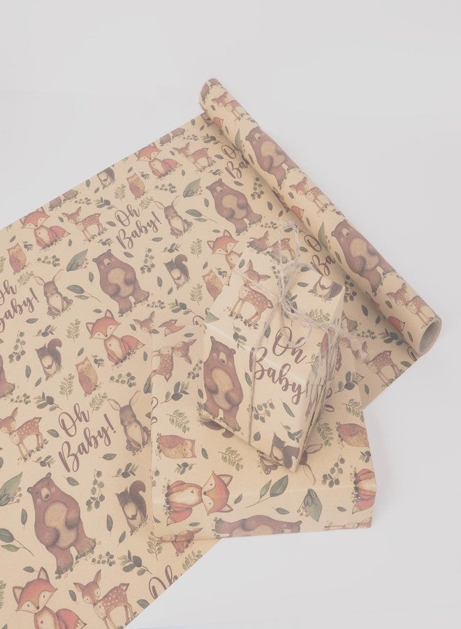 Vnaaem Baby Shower Kraft Wrapping Paper Roll for Kids Boys Girls - Cute Woodland Animals & "Oh BaBy" Baby Gift Wrap for Birthday, Holiday, Baby Shower, Summer Party Favor - 17 in x 20 ft(Total 28.5sq.ft) - Image 3