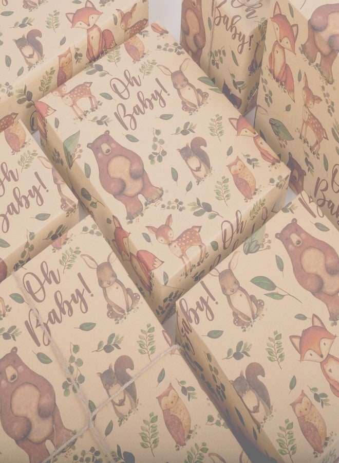 Vnaaem Baby Shower Kraft Wrapping Paper Roll for Kids Boys Girls - Cute Woodland Animals & "Oh BaBy" Baby Gift Wrap for Birthday, Holiday, Baby Shower, Summer Party Favor - 17 in x 20 ft(Total 28.5sq.ft) - Image 5