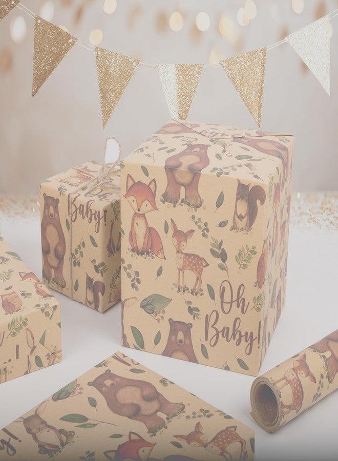 Vnaaem Baby Shower Kraft Wrapping Paper Roll for Kids Boys Girls - Cute Woodland Animals & "Oh BaBy" Baby Gift Wrap for Birthday, Holiday, Baby Shower, Summer Party Favor - 17 in x 20 ft(Total 28.5sq.ft) - Image 2
