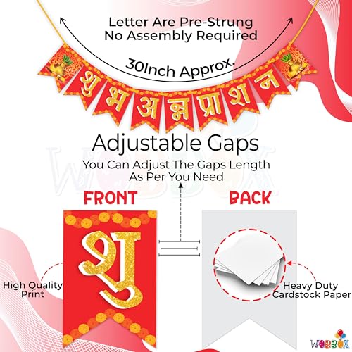 WOBBOX Annaprashan Bunting Banner Hindi Font Shubh Annaprashan Red & Golden Color, Decoration Item - Image 3