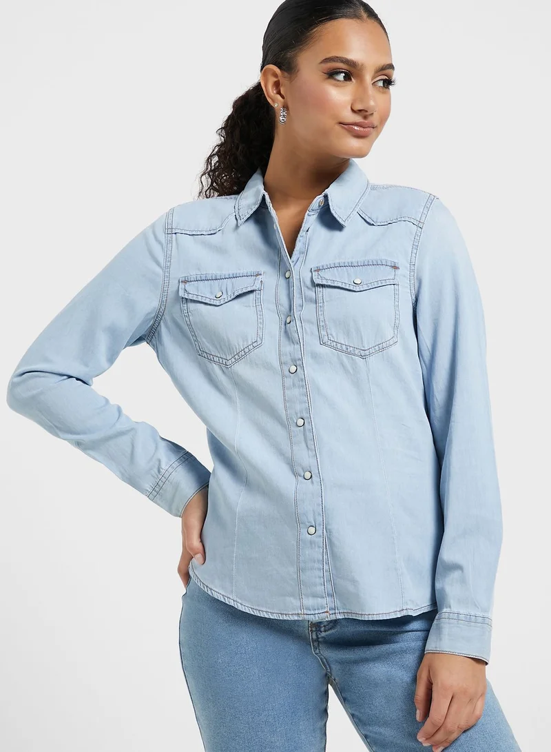 ONLY Pocket Detail Denim Shirt