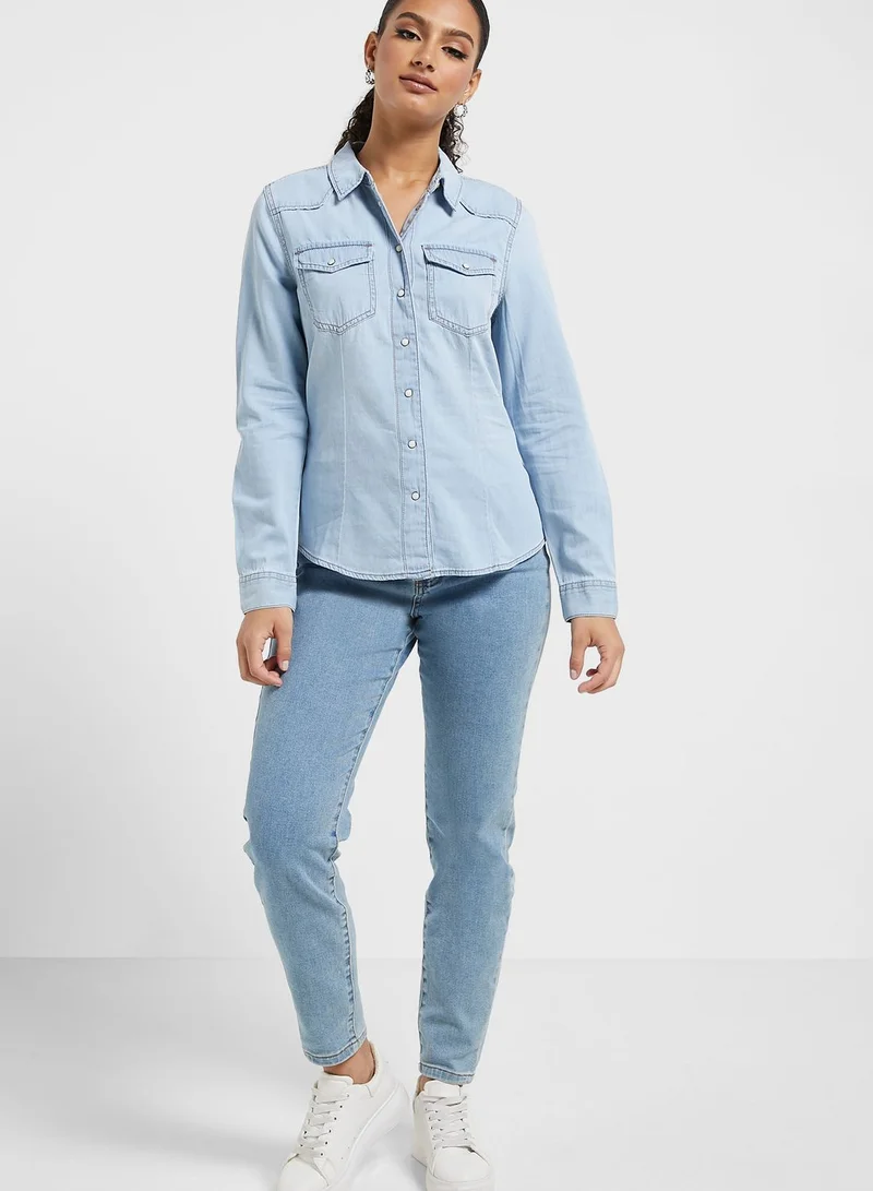 ONLY Pocket Detail Denim Shirt