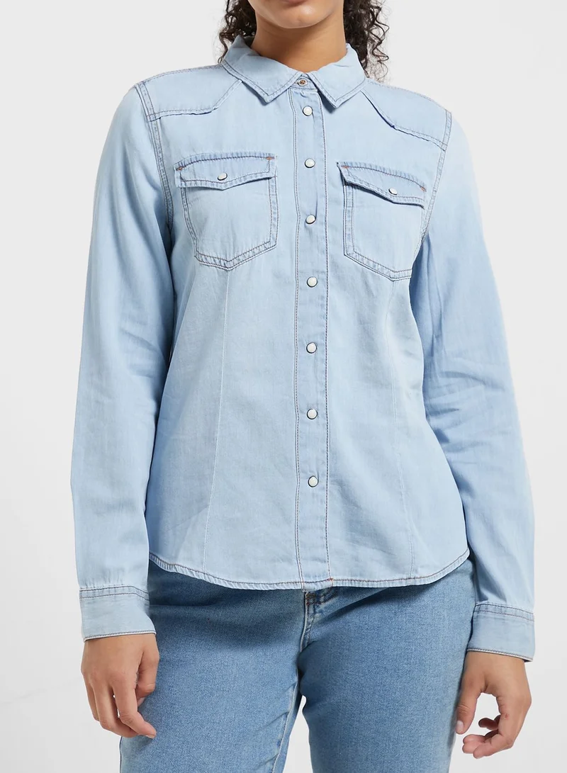 ONLY Pocket Detail Denim Shirt