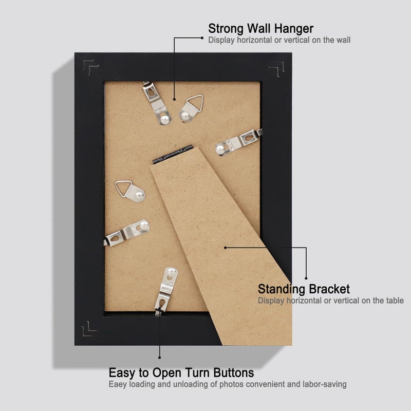 Hongkee 4x6 Picture Frame Set of 4  Made of Real Glass and Black Wooden Frame  4 by 6 Photo for Wall or Tabletop - Display Picture 3.5x5 with Mat or 4x6 Without Mat - Image 3