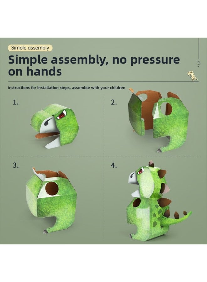 ديناصور DIY صنع الأطفال لوح كرتوني ديناصور كرتون يمكن ارتداؤه DIY رياض الأطفال تطوير الذكاء ورقة قذيفة لعبة - اللون: أحمر - Image 4