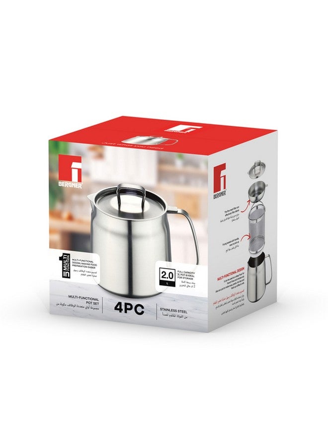 بيرجنر طقم قدور ستانلس ستيل متعدد الوظائف 4 قطع فضي 2 لتر BG-32255-MM - Image 1
