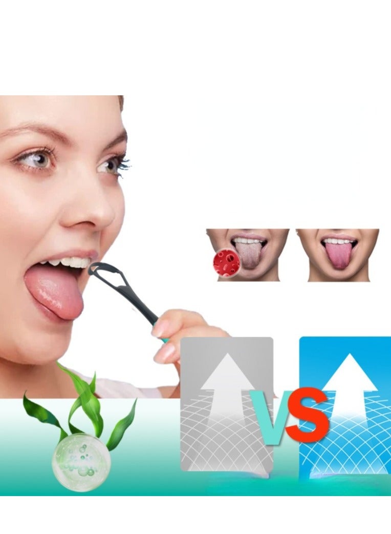 SYOSI 2 double-layer tongue brushes to remove bad breath Starry black silicone handle stainless steel tongue cleaning device tongue scraper (green) - Image 5