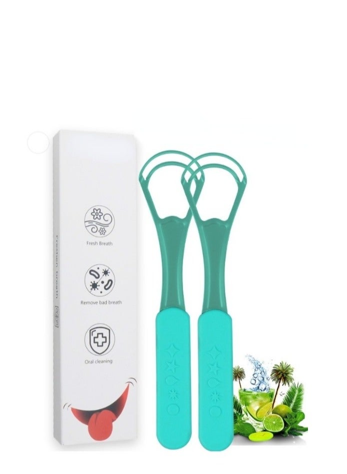 SYOSI 2 double-layer tongue brushes to remove bad breath Starry black silicone handle stainless steel tongue cleaning device tongue scraper (green) - Image 1