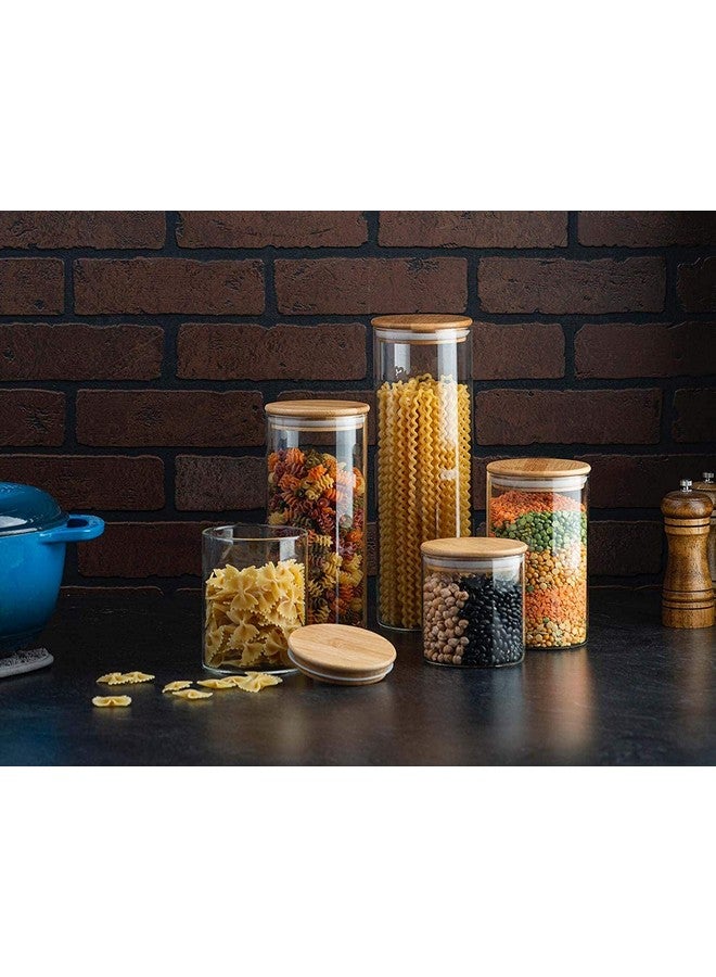 Le'raze Canister Set of 5, Glass Kitchen Canisters with Airtight Bamboo Lid, Glass Storage Jars for Kitchen, Bathroom and Pantry Organization Ideal for Flour, Sugar, Coffee, Candy, Snack and More  - Image 2