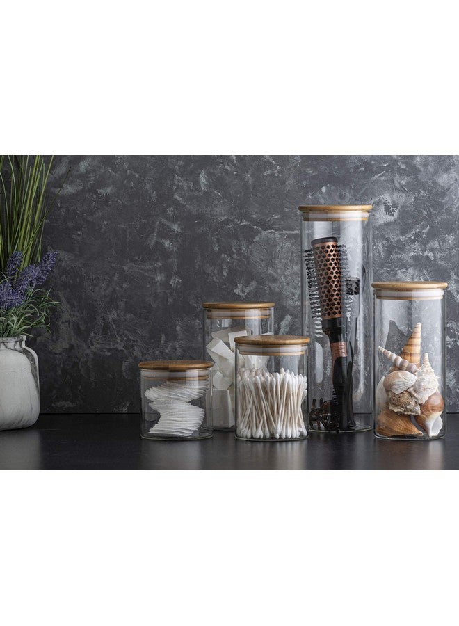 Le'raze Canister Set of 5, Glass Kitchen Canisters with Airtight Bamboo Lid, Glass Storage Jars for Kitchen, Bathroom and Pantry Organization Ideal for Flour, Sugar, Coffee, Candy, Snack and More  - Image 3