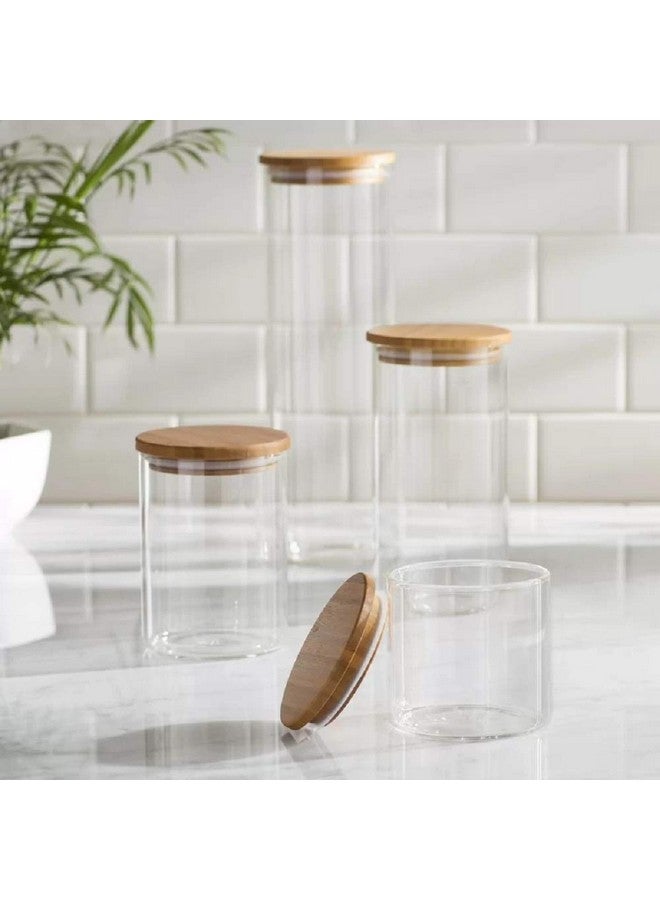 Le'raze Canister Set of 5, Glass Kitchen Canisters with Airtight Bamboo Lid, Glass Storage Jars for Kitchen, Bathroom and Pantry Organization Ideal for Flour, Sugar, Coffee, Candy, Snack and More  - Image 4