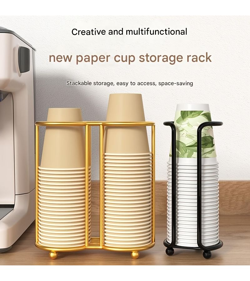 Single Cell Golden Metal Two Compartment Coffee Cup Dispenser With Wire Base For Gym Office Kitchen And Cafe - Image 2