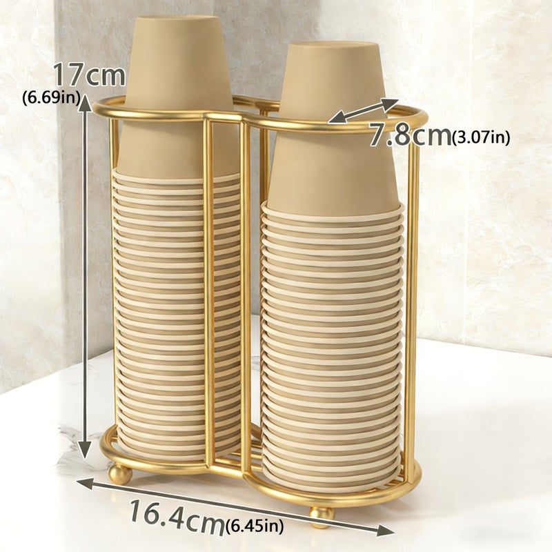 Single Cell Golden Metal Two Compartment Coffee Cup Dispenser With Wire Base For Gym Office Kitchen And Cafe - Image 1