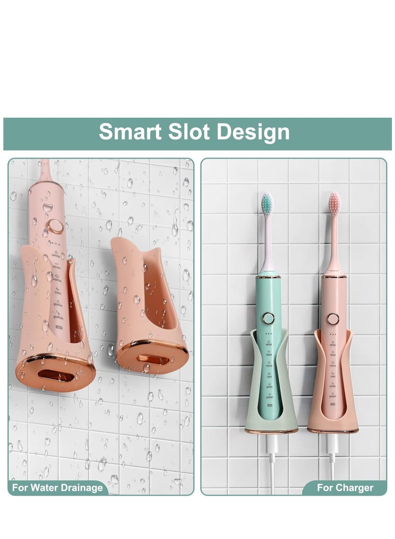KASTWAVE 2 Pack Electric Toothbrush Holder Wall Mounted, Self-Adhesive Electric Toothbrush Holder for Bathroom Shower, Soft Silicone House Design, Pink & Green - Image 3
