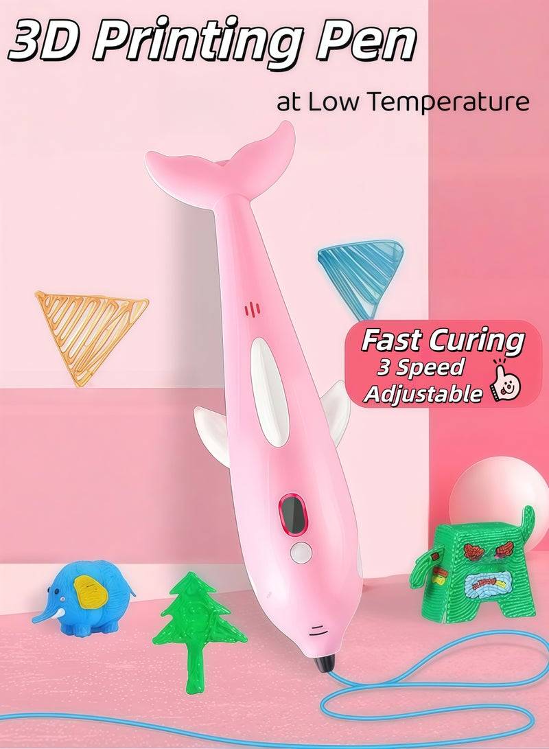 XiuWoo 3D Printing Pen for Kids,3D Printing Drawing Printer Pen LCD Display 3D Drawing Stencils, 3D Printing Pen with Display - Includes 3D Pen, 3 Starter Colors of PLA Filament, Stencil Book + Project Guide, and Charger cable,Adjustable Temperature and Speed DIY Gift Present for Graffiti, Drawing, Model Making (Pink) - Image 1