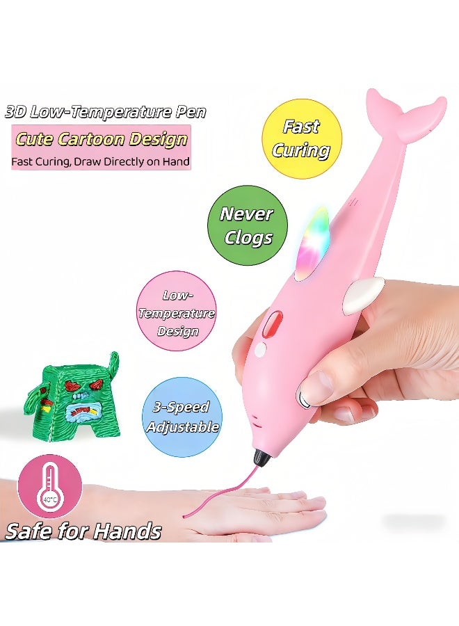 XiuWoo 3D Printing Pen for Kids,3D Printing Drawing Printer Pen LCD Display 3D Drawing Stencils, 3D Printing Pen with Display - Includes 3D Pen, 3 Starter Colors of PLA Filament, Stencil Book + Project Guide, and Charger cable,Adjustable Temperature and Speed DIY Gift Present for Graffiti, Drawing, Model Making (Pink) - Image 3