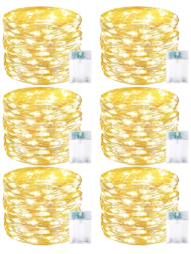 BOSSERN 6 Pack Fairy Lights Battery Operated with Timer Each 20FT 60LED Christmas String Lights Outdoor Indoor Cuttable Battery Twinkle Light for Bedroom Home Wedding DIY Christmas Decorations Warm White - Image 1