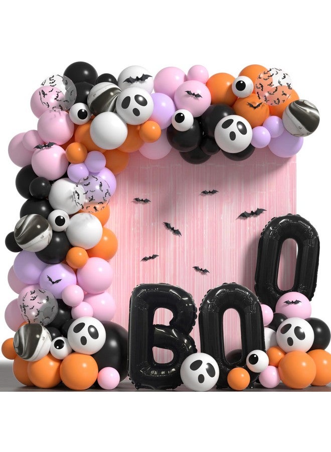 Janinus Pink Halloween Balloon Arch Kit For Halloween Baby Shower Birthday Decorations - Multi Colors & Different Sizes Halloween Balloons Garland With 12Pcs 3D Bat Stickers Fringe Curtains And B00 Balloons - Image 1