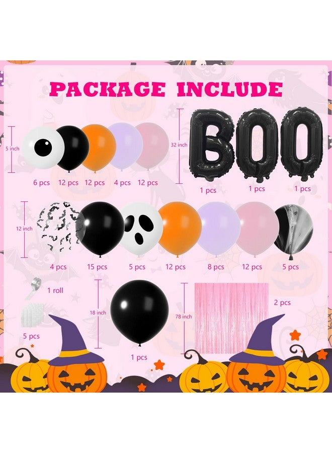 Janinus Pink Halloween Balloon Arch Kit For Halloween Baby Shower Birthday Decorations - Multi Colors & Different Sizes Halloween Balloons Garland With 12Pcs 3D Bat Stickers Fringe Curtains And B00 Balloons - Image 2
