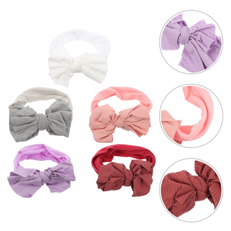 5Pcs Soft Nylon Headbands with Bowknot Stretchy Newborn Head Wraps for Boys Girls Photography Daily Wear - Image 4