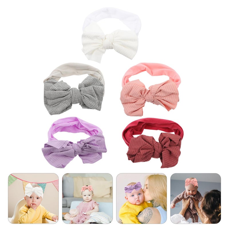 5Pcs Soft Nylon Headbands with Bowknot Stretchy Newborn Head Wraps for Boys Girls Photography Daily Wear - Image 5