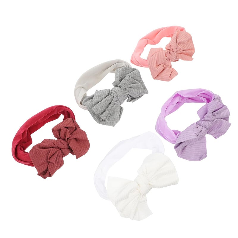 5Pcs Soft Nylon Headbands with Bowknot Stretchy Newborn Head Wraps for Boys Girls Photography Daily Wear - Image 1