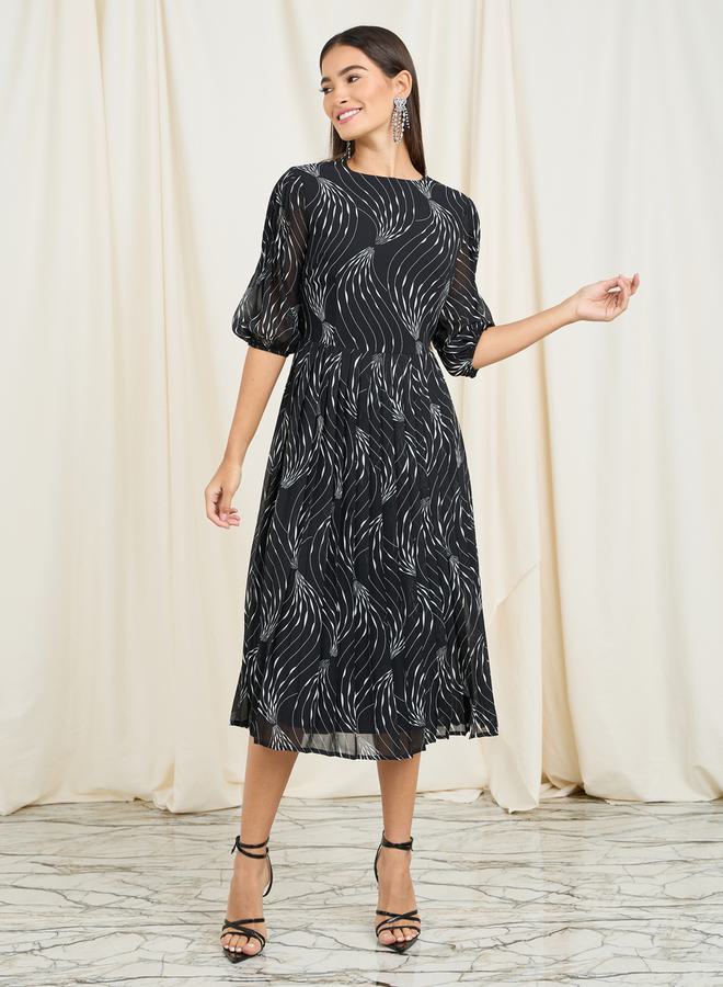 Styli Printed Pleated Midi Dress  - Image 2