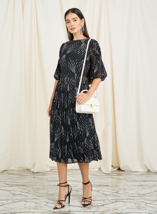 Styli Printed Pleated Midi Dress  - Image 1