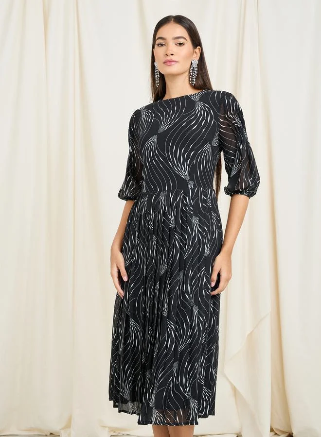 Styli Printed Pleated Midi Dress
