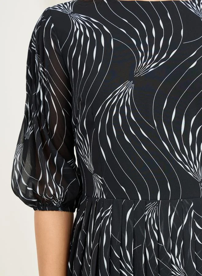 Styli Printed Pleated Midi Dress