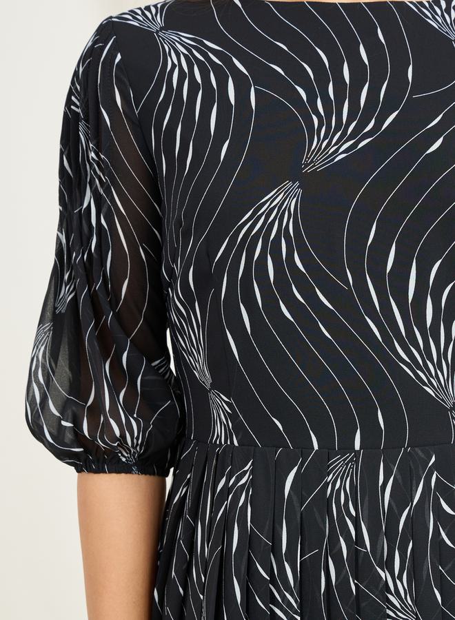 Styli Printed Pleated Midi Dress  - Image 4