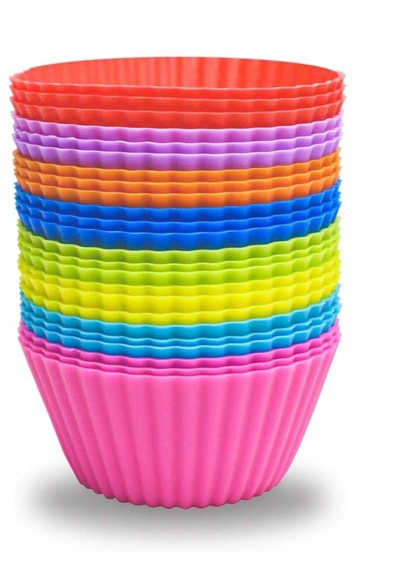 TTSAM 24 Pack Silicone Baking Cups Reusable Muffin Liners Non-Stick Cup Cake Molds Set Cupcake Silicone Liner Standard Size Silicone Cupcake Holder Reusable Cupcake Liners Christmas Gift (8 Rainbow Colors)  - Image 1