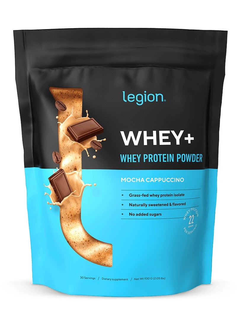 Legion Athletics Whey+, Whey Protein Powder, Mocha Cappuccino Flavor, + Naturally sweetened and Flavored, Grass-feed whey isolate, Hormone- & antibiotic-free, No added sugars, 30 servings, Dietary Supplement, Net Wt 930G, 32.8OZ, 2.05 LBS - Image 1