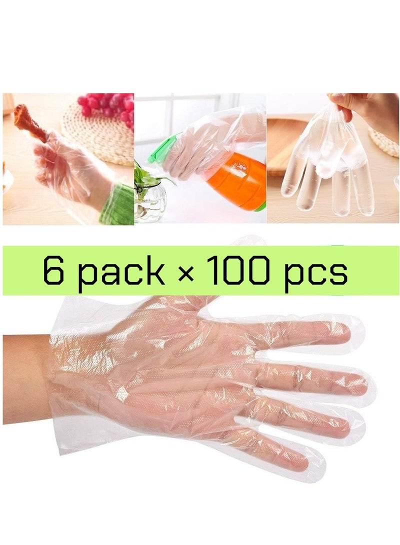 600Pcs Disposable Gloves, Plastic Food Prep Food Safe Disposable Gloves for Cooking Cleaning Hair Coloring Dishwashing Food Handling (6Pack × 100Pcs) - Image 1