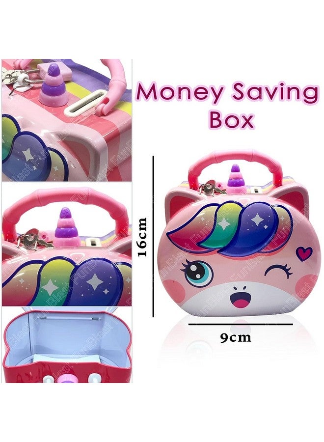 FunBlast Piggy Bank for Kids - Unicorn Themed Money Saving Tin Coin Bank with Lock and Key - Birthday Return for Boys & Girls, Money Bank, Coin Box for Kid, Metal Coin Box (Unicorn Coin Box) - Image 2