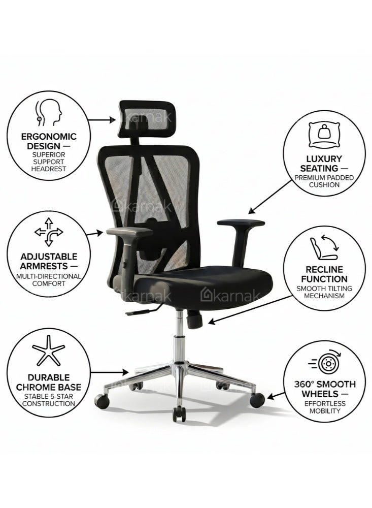 KARNAK Haggerty High Back Office Chair, Executive Office Home Chair | Ergonomic Adjustable Height Lumbar Support Back - Color (Black) - Image 4