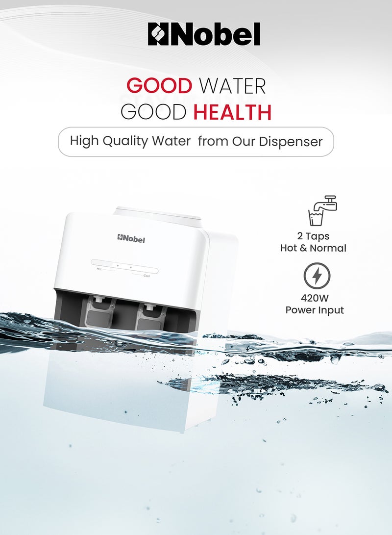 Nobel Tabletop Water Dispenser: Elegant 2-Tap Design With 0.6L Hot Tank, 4.0L/h Heating Capacity, And Ergonomic Features NWD575 White - Image 4