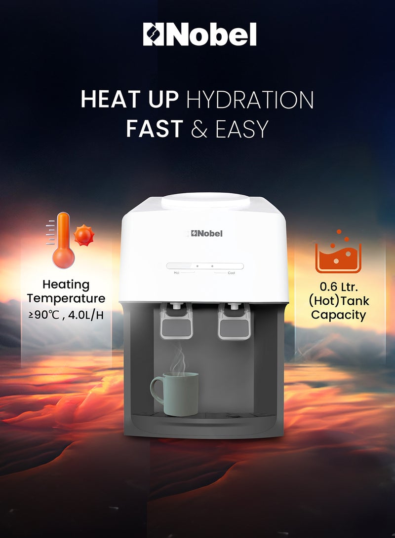 Nobel Tabletop Water Dispenser: Elegant 2-Tap Design With 0.6L Hot Tank, 4.0L/h Heating Capacity, And Ergonomic Features NWD575 White - Image 3
