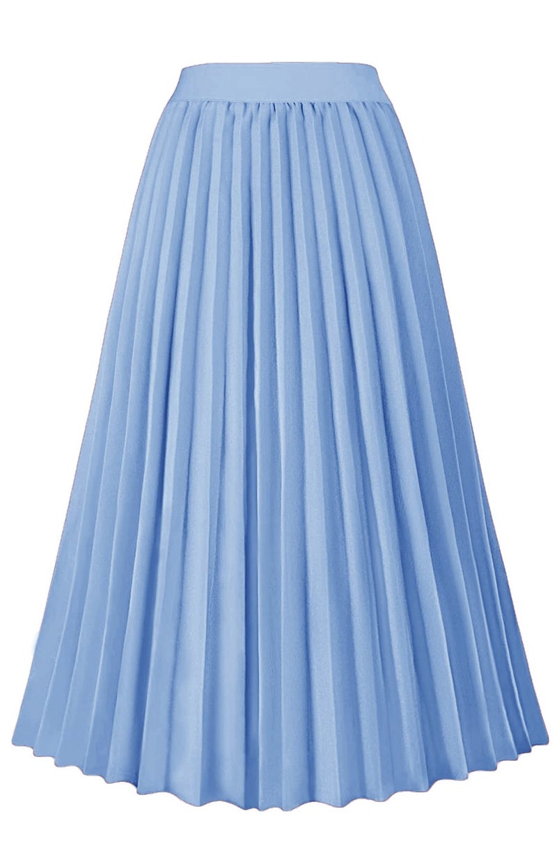 GOLDSTITCH Womens High Waist Pleated Skirt A line Swing Midi Skirt Blue