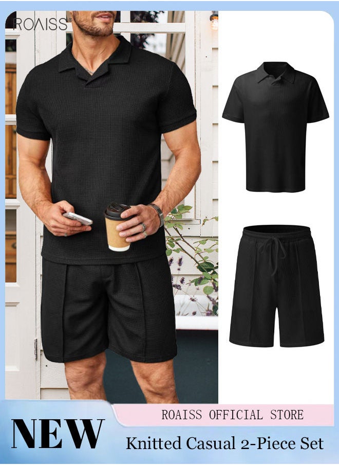 2-Piece Men'S Waffle Suit Classic Polo Neck Short Sleeve Pullover Top Drawstring Buckle Casual Shorts - pzsku/Z017E98B0C8A4D4D3E2C0Z/45/_/1694137666/3b48cff2-69c0-457f-98d1-edb3123db22b