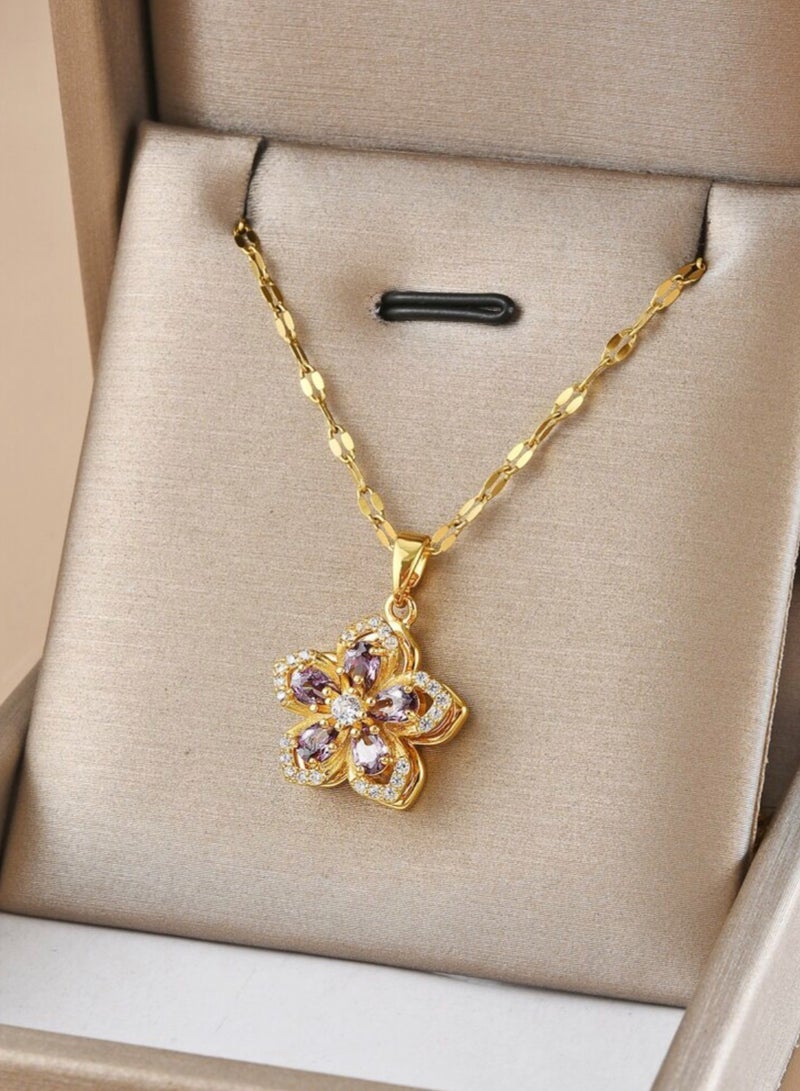 بلو لاين سلسال نسائي مصنوع من الاستانلس ستيل مطلي باللون الذهبي عيار 18 ومرصع بالزركون - Image 1