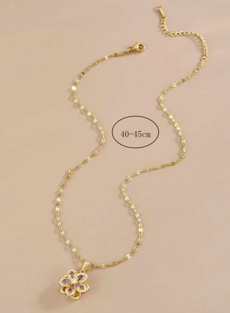 بلو لاين سلسال نسائي مصنوع من الاستانلس ستيل مطلي باللون الذهبي عيار 18 ومرصع بالزركون - Image 3