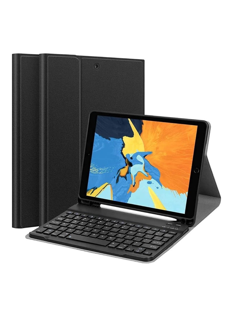 حافظة لوحة مفاتيح لجهاز iPad الجيل التاسع (2021)/الجيل الثامن/الجيل السابع 10.2 بوصة، لاسلكية قابلة للفصل مع حامل قلم، غطاء لوحة مفاتيح فولي لجهاز iPad الجديد الجيل التاسع/الجيل الثامن/الجيل السابع 10.2" - Image 1