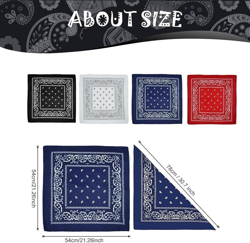 ALMEKAQUZ Multifunctional Bandana Headscarf Set - Pack of 4 (Red, Black, White, Sapphire Blue) - Image 2