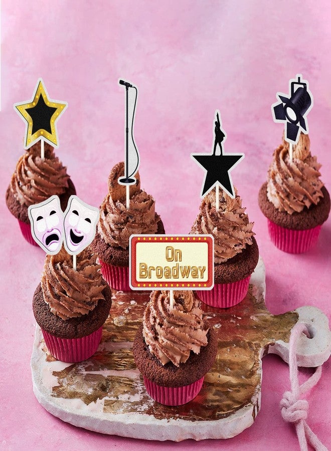 VOBRAMY On Broadway Cupcake Toppers,Happy Birthday Cake Topper,Movie Night Cupcake Toppers Decoration,Hollywood theme Cake Party Decoration.18 PCS - Image 3